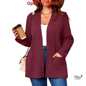 Plus Size Open Front Cardigan Long Sleeve V Neck Knit Sweater